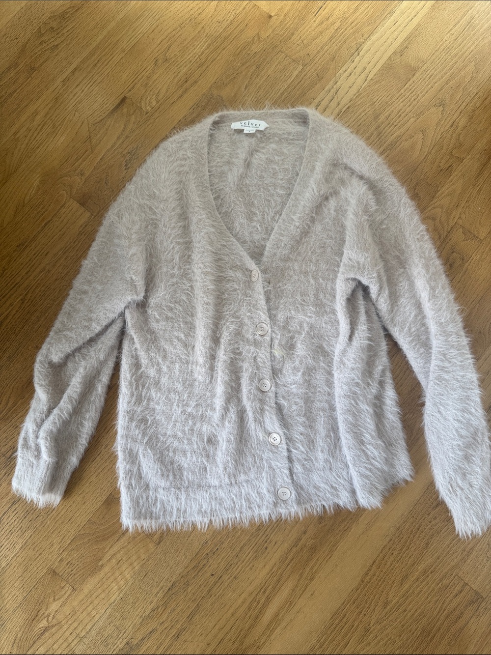 Velvet by Graham & Spencer Fuzzy Button-Front Cardigan in Light Mauve